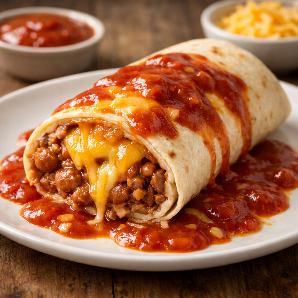 Bean burrito cut in half