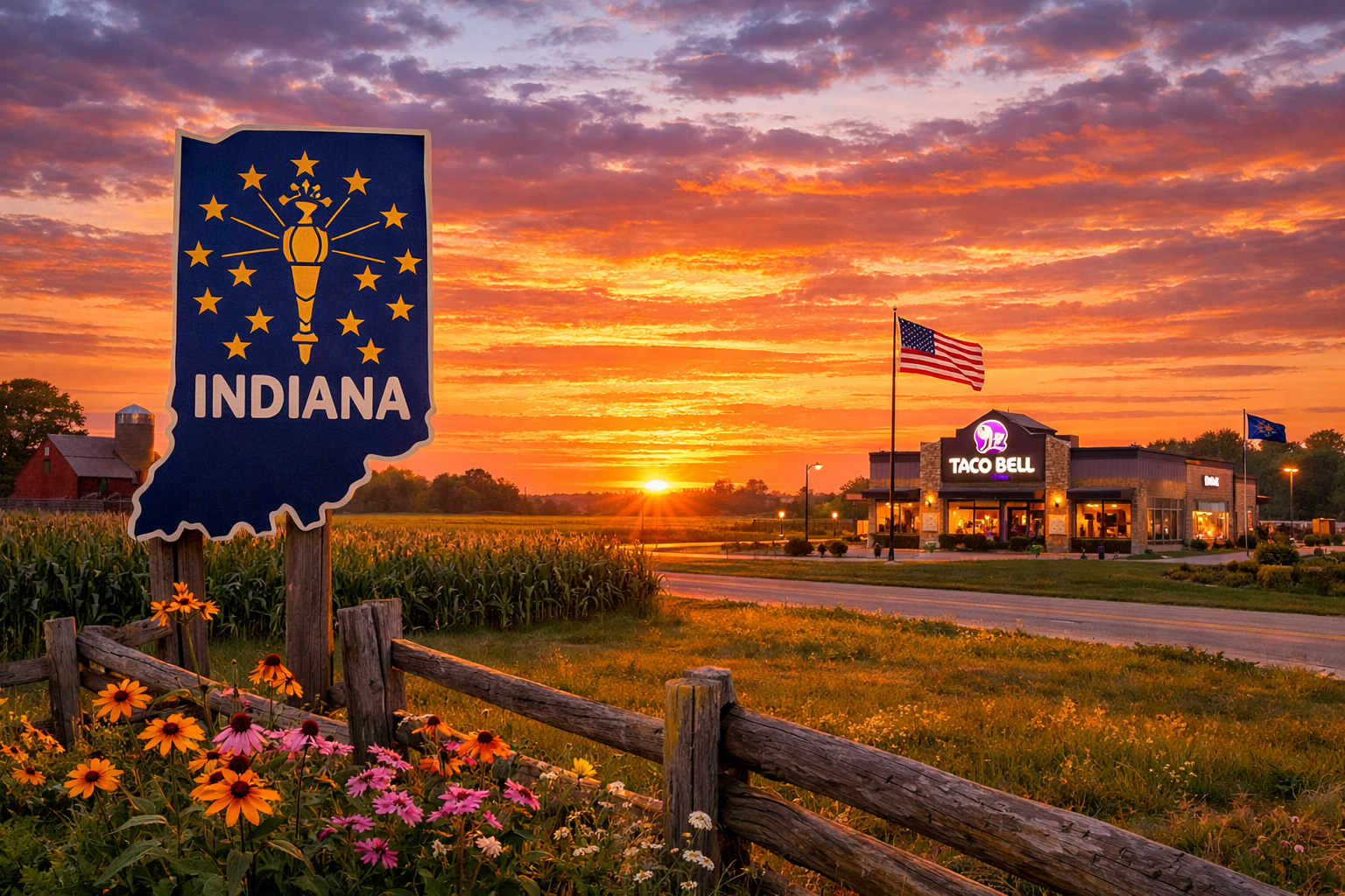 Indiana skyline at sunset near Dellac operations